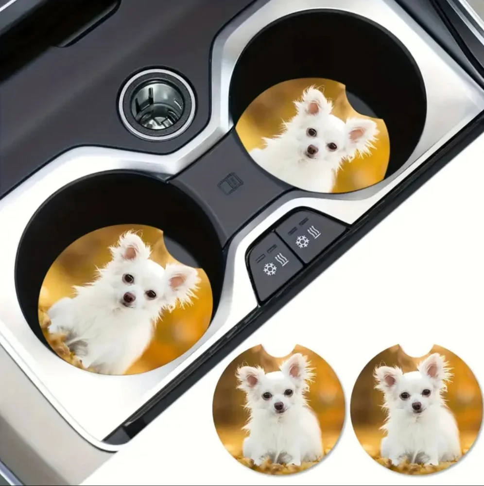 2pc Dog Print Car Coasters